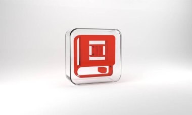 Red Book icon isolated on grey background. Third volume. Glass square button. 3d illustration 3D render.