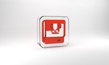 Red Book icon isolated on grey background. Glass square button. 3d illustration 3D render.