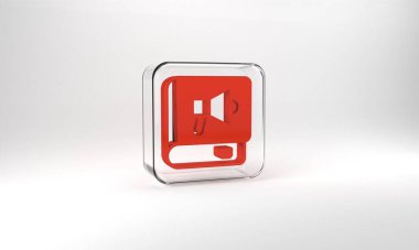 Red Book icon isolated on grey background. Glass square button. 3d illustration 3D render.