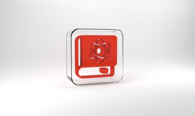 Red Book about physics icon isolated on grey background. Glass square button. 3d illustration 3D render.