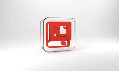Red Book about geometry icon isolated on grey background. Glass square button. 3d illustration 3D render.