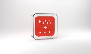 Red Taxi call telephone service icon isolated on grey background. Taxi for smartphone. Glass square button. 3d illustration 3D render.
