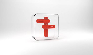 Red Road traffic sign. Signpost icon isolated on grey background. Pointer symbol. Isolated street information sign. Direction sign. Glass square button. 3d illustration 3D render.