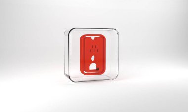 Red Taxi driver license icon isolated on grey background. Glass square button. 3d illustration 3D render.