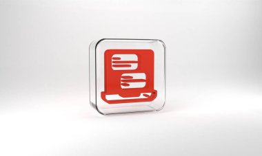 Red Taxi mobile app icon isolated on grey background. Mobile application taxi. Glass square button. 3d illustration 3D render.