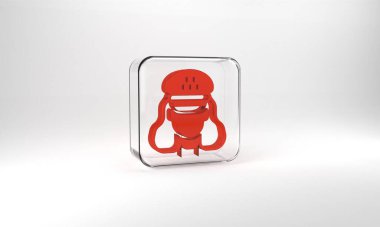 Red Taxi driver icon isolated on grey background. Glass square button. 3d illustration 3D render.
