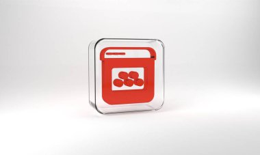 Red Taxi mobile app icon isolated on grey background. Mobile application taxi. Glass square button. 3d illustration 3D render.