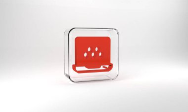 Red Taxi mobile app icon isolated on grey background. Mobile application taxi. Glass square button. 3d illustration 3D render.