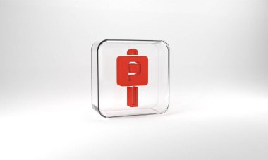 Red Parking icon isolated on grey background. Street road sign. Glass square button. 3d illustration 3D render.