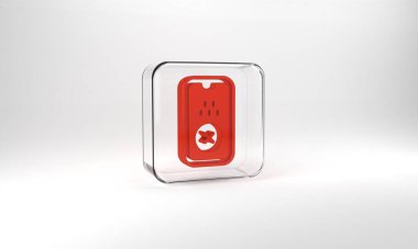 Red Taxi mobile app icon isolated on grey background. Mobile application taxi. Glass square button. 3d illustration 3D render.