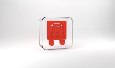 Red Electrical panel icon isolated on grey background. Switch lever. Glass square button. 3d illustration 3D render.