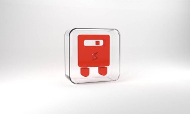 Red Electric meter icon isolated on grey background. Glass square button. 3d illustration 3D render.