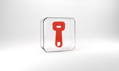 Red Bottle opener icon isolated on grey background. Glass square button. 3d illustration 3D render.