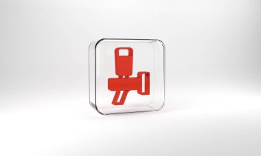 Red Beer tap icon isolated on grey background. Glass square button. 3d illustration 3D render.