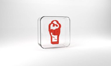Red Glass of beer icon isolated on grey background. Glass square button. 3d illustration 3D render.