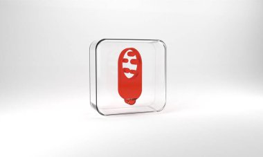 Red Salami sausage icon isolated on grey background. Meat delicatessen product. Glass square button. 3d illustration 3D render.