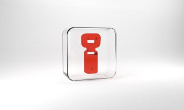 Red Bottle opener icon isolated on grey background. Glass square button. 3d illustration 3D render.