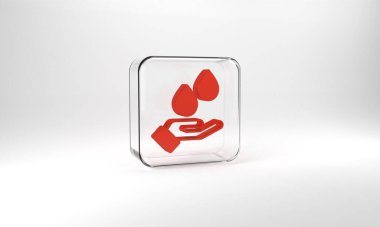 Red Washing hands with soap icon isolated on grey background. Washing hands with soap to prevent virus and bacteria. Glass square button. 3d illustration 3D render.