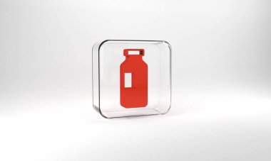 Red Bottle of water icon isolated on grey background. Soda aqua drink sign. Glass square button. 3d illustration 3D render.