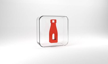 Red Bottle of water icon isolated on grey background. Soda aqua drink sign. Glass square button. 3d illustration 3D render.
