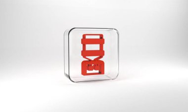 Red Water cooler for office and home icon isolated on grey background. Water dispenser. Bottle office, plastic and liquid. Glass square button. 3d illustration 3D render.