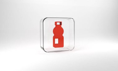 Red Bottle of water icon isolated on grey background. Soda aqua drink sign. Glass square button. 3d illustration 3D render.
