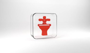 Red Fountain icon isolated on grey background. Glass square button. 3d illustration 3D render.