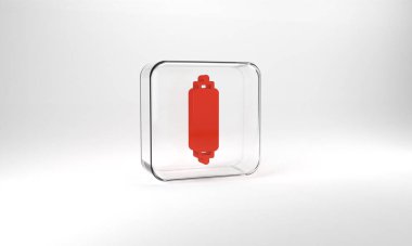 Red Rolling pin icon isolated on grey background. Glass square button. 3d illustration 3D render.