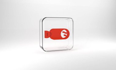 Red Salami sausage icon isolated on grey background. Meat delicatessen product. Glass square button. 3d illustration 3D render.