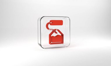 Red Tea bag icon isolated on grey background. Glass square button. 3d illustration 3D render.