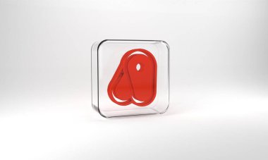 Red Steak meat icon isolated on grey background. Glass square button. 3d illustration 3D render.