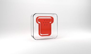 Red Bread toast for sandwich piece of roasted crouton icon isolated on grey background. Lunch, dinner, breakfast snack. Glass square button. 3d illustration 3D render.