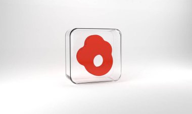 Red Scrambled egg icon isolated on grey background. Home cooked food, fried egg, healthy breakfast, omelet icon. Glass square button. 3d illustration 3D render.