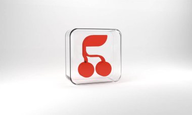 Red Fresh summer berries icon isolated on grey background. Berry fruit. Glass square button. 3d illustration 3D render.