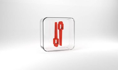 Red Food chopsticks icon isolated on grey background. Wooden Korean sticks for Asian dishes. Oriental utensils. Glass square button. 3d illustration 3D render.