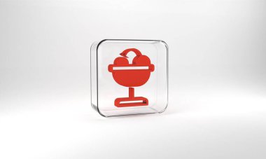 Red Ice cream in the bowl icon isolated on grey background. Sweet symbol. Glass square button. 3d illustration 3D render.