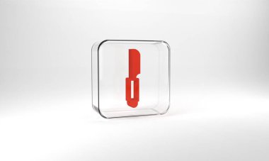 Red Knife icon isolated on grey background. Cutlery symbol. Glass square button. 3d illustration 3D render.