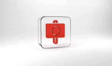 Red Target sport icon isolated on grey background. Clean target with numbers for shooting range or shooting. Glass square button. 3d illustration 3D render.