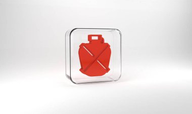 Red Canteen water bottle icon isolated on grey background. Tourist flask icon. Jar of water use in the campaign. Glass square button. 3d illustration 3D render.