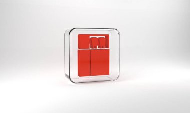 Red Open matchbox and matches icon isolated on grey background. Glass square button. 3d illustration 3D render.