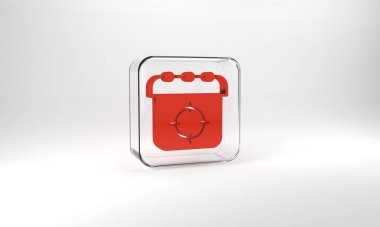 Red Target sport icon isolated on grey background. Clean target with numbers for shooting range or shooting. Glass square button. 3d illustration 3D render.