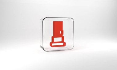 Red Cartridges icon isolated on grey background. Shotgun hunting firearms cartridge. Hunt rifle bullet icon. Glass square button. 3d illustration 3D render.