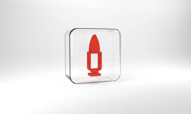 Red Bullet icon isolated on grey background. Glass square button. 3d illustration 3D render.
