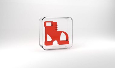 Red Hunter boots icon isolated on grey background. Glass square button. 3d illustration 3D render.