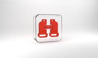 Red Binoculars icon isolated on grey background. Find software sign. Spy equipment symbol. Glass square button. 3d illustration 3D render.