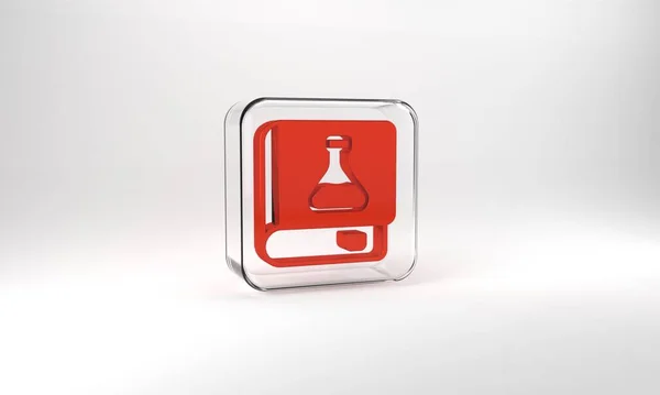 Red Chemistry Book Icon Isolated Grey Background Glass Square Button — Stockfoto