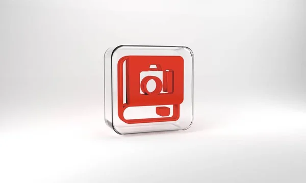 Red Photo Album Gallery Icon Isolated Grey Background Glass Square — 스톡 사진