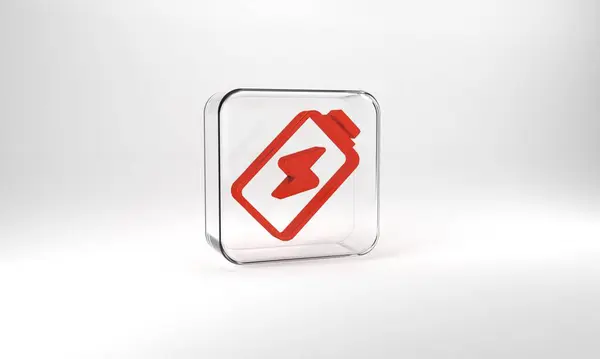 Red Battery Charge Level Indicator Icon Isolated Grey Background Glass — Photo