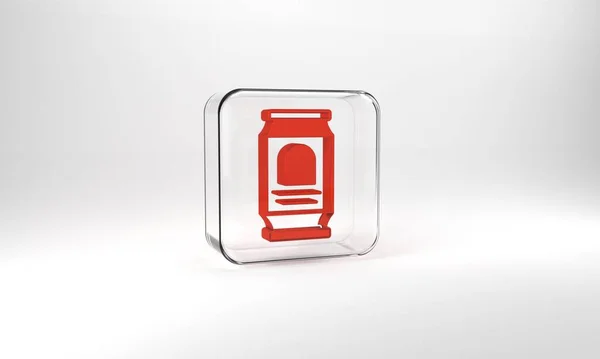 Red Beer Can Icon Isolated Grey Background Glass Square Button — Stockfoto