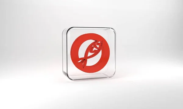 Red Dried Fish Icon Isolated Grey Background Glass Square Button — Stockfoto